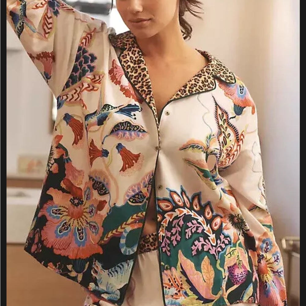 By Anthropologie Flannel Buttondown Pajama Shirt / Top NWT Sarah Gordon Floral